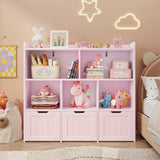 Asofer Kids Bookshelf with 3 Movable Drawers and 6 Open Shelves, Toy Chest Storage Bookcase for Playroom Kids Room, Pink