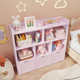 Asofer Kids Bookshelf with 3 Movable Drawers and 6 Open Shelves, Toy Chest Storage Bookcase for Playroom Kids Room, Pink