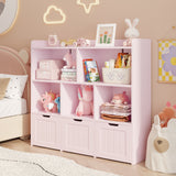 Asofer Kids Bookshelf with 3 Movable Drawers and 6 Open Shelves, Toy Chest Storage Bookcase for Playroom Kids Room, Pink