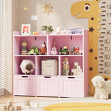 Asofer Kids Bookshelf with 3 Movable Drawers and 6 Open Shelves, Toy Chest Storage Bookcase for Playroom Kids Room, Pink