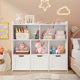 Asofer Kids Bookshelf with 3 Movable Drawers and 6 Open Shelves, Toy Chest Storage Bookcase for Playroom Kids Room, White