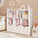 Asofer Kids Bookshelf with 3 Movable Drawers and 6 Open Shelves, Toy Chest Storage Bookcase for Playroom Kids Room, White