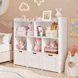 Asofer Kids Bookshelf with 3 Movable Drawers and 6 Open Shelves, Toy Chest Storage Bookcase for Playroom Kids Room, White