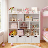 Asofer Toy Storage Organizer with 4 Movable Drawers, 8 Open Shelves Bookcase for Playroom, Living Room, White
