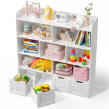 Asofer Toy Storage Organizer with 4 Movable Drawers, 8 Open Shelves Bookcase for Playroom, Living Room, White