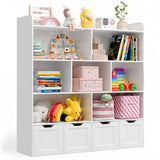 Asofer Toy Storage Organizer with 4 Movable Drawers, 8 Open Shelves Bookcase for Playroom, Living Room, White