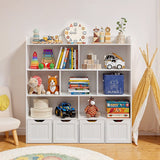 Asofer Toy Storage Organizer with 4 Movable Drawers, 8 Open Shelves Bookcase for Playroom, Living Room, White