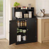 39.5" Kitchen Pantry Cabinet with Open Shelves & Double Doors, Floor Bathroom Storage Cabinet, Freestanding Accent Cabinet with 2 Adjustable Shelves for Home, Dining Room, Black