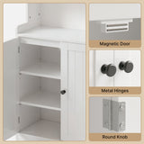 Asofer Bathroom Storage Cabinet Freestanding Floor Cupboard with 2 Doors, 2 Adjustable Shelves for Kitchen, Living Room, White