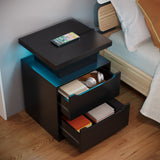 Asofer 2-drawer Nightstand Set，24"H Bedside Table Set with Adjustable LED Lights & Charging Station for Bedroom, Living Room, Study，Black、White