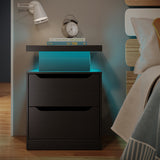 Asofer 2-drawer Nightstand Set，24"H Bedside Table Set with Adjustable LED Lights & Charging Station for Bedroom, Living Room, Study，Black、White