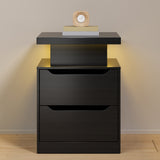 Asofer 2-drawer Nightstand Set，24"H Bedside Table Set with Adjustable LED Lights & Charging Station for Bedroom, Living Room, Study，Black、White