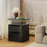Asofer 2-drawer Nightstand Set，24"H Bedside Table Set with Adjustable LED Lights & Charging Station for Bedroom, Living Room, Study，Black、White