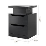 Asofer 2-drawer Nightstand Set，24"H Bedside Table Set with Adjustable LED Lights & Charging Station for Bedroom, Living Room, Study，Black、White