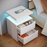 Asofer 2-drawer Nightstand Set，24"H Bedside Table Set with Adjustable LED Lights & Charging Station for Bedroom, Living Room, Study，Black、White
