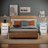 Asofer Nightstand with Charging Station, 2 Drawers, LED Lights - Modern Wood Bedside Table,White