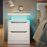 Asofer Nightstand with Charging Station, 2 Drawers, LED Lights - Modern Wood Bedside Table,White