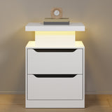 Asofer Nightstand with Charging Station, 2 Drawers, LED Lights - Modern Wood Bedside Table,White