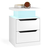 Asofer Nightstand with Charging Station, 2 Drawers, LED Lights - Modern Wood Bedside Table,White