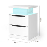 Asofer Nightstand with Charging Station, 2 Drawers, LED Lights - Modern Wood Bedside Table,White