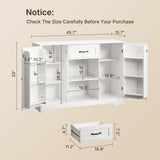 Coffee Bar, 45" Kitchen Storage Cabinet, Sideboard Buffet Cabinet with 14 Shelves, 1 Drawer - White