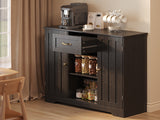 Coffee Bar, Aiho 45" Kitchen Storage Cabinet, Sideboard Buffet Cabinet with 14 Shelves, 1 Drawer - Black