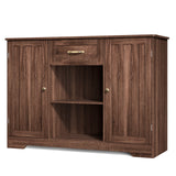 Coffee Bar, Aiho 45" Kitchen Storage Cabinet, Sideboard Buffet Cabinet with 14 Shelves, 1 Drawer - Brown