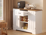 Coffee Bar, Aiho 45" Kitchen Storage Cabinet, Sideboard Buffet Cabinet with 14 Shelves, 1 Drawer - Retro Desktop