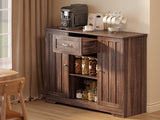 Coffee Bar, Aiho 45" Kitchen Storage Cabinet, Sideboard Buffet Cabinet with 14 Shelves, 1 Drawer - Brown