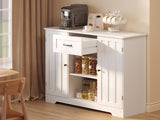 Coffee Bar, 45" Kitchen Storage Cabinet, Sideboard Buffet Cabinet with 14 Shelves, 1 Drawer - White