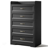 Dresser for Bedroom, Asofer 5 Drawer Dresser Cabinet with Baffle & Metal Handle, Modern Wood Chest for Bedroom, Living Room, Black