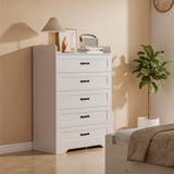 Dresser for Bedroom, Asofer 5 Drawer White Dresser Cabinet with Baffle & Metal Handle, Modern Wood Chest for Bedroom, Living Room
