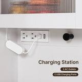Asofer 71" H Farmhouse Pantry Cabinet with LED Lights, Charging Station, Doors & Drawers, Retro