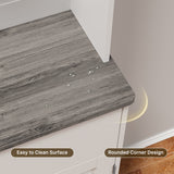 Asofer 71" H Farmhouse Pantry Cabinet with LED Lights, Charging Station, Doors & Drawers, Gray
