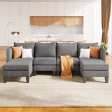 Asofer U-Shaped Sectional Sofa, Modular Sofa with 3 Pillows for Living Room, Dark Gray