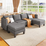 Asofer U-Shaped Sectional Sofa, Modular Sofa with 3 Pillows for Living Room, Dark Gray