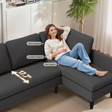 Asofer 4-Seat Sectional Sofa, Convertible Sofa Bed with Comfy Seat Cushion, for Living Room, Apartments, Office, Gray