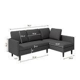 Asofer 4-Seat Sectional Sofa, Convertible Sofa Bed with Comfy Seat Cushion, for Living Room, Apartments, Office, Gray