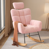 Patio Furniture , Outdoor Patio Rocking Chair with Teddy Upholstered Glider Rocker Accent Chair with High Backrest for Patio, Garden - Pink