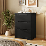 Dresser with 3 Drawers, Wood Tall Chest, Built-in Handle Drawers for Bedroom, Home, Living Room, Hallway - Black