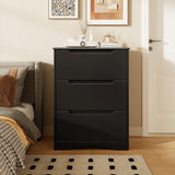 Dresser with 3 Drawers, Wood Tall Chest, Built-in Handle Drawers for Bedroom, Home, Living Room, Hallway - Black