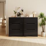 Dresser with 3 Drawers, Wood Tall Chest, Built-in Handle Drawers for Bedroom, Home, Living Room, Hallway - Black