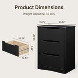 Asofer 3 Drawer Dresser, Wood Chest Drawers for Bedroom, Living Room, Drawers Dresser Bedside Nightstand, Black