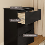 Dresser with 3 Drawers, Wood Tall Chest, Built-in Handle Drawers for Bedroom, Home, Living Room, Hallway - Black