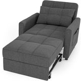 Sofa Bed Chair Convertible, Sleeper Chair with Pull-Out Bed, 3-in-1 Futon Couch with Reclining Backrest and Side Pocket, Dark Grey