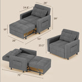 Asofer 3-in-1 Convertible Sofa Chair Bed, Extended Version with Adjustable Backrest for Living Room, Office, Study，Game Room，Gray