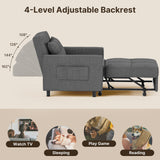 Asofer 3-in-1 Convertible Sofa Chair Bed, Extended Version with Adjustable Backrest for Living Room, Office, Study，Game Room，Gray