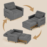 Asofer 3-in-1 Convertible Sofa Chair Bed, Extended Version with Adjustable Backrest for Living Room, Office, Study，Game Room，Gray
