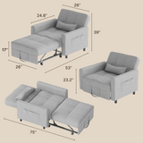 Asofer 3-in-1 Convertible Sofa Chair Bed, Extended Version with Adjustable Backrest for Living Room, Office, Study，Game Room，Gray