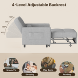 Asofer 3-in-1 Convertible Sofa Chair Bed, Extended Version with Adjustable Backrest for Living Room, Office, Study，Game Room，Gray
